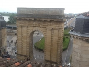 The ancient city gate, the Porte de Borgogne, as viewed from the Terrace of our Bordeaux flat